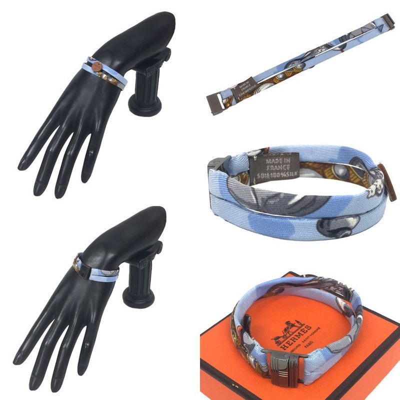 Hermes Petite Ash Silk Bracelet Hhardware Blue Aq8258