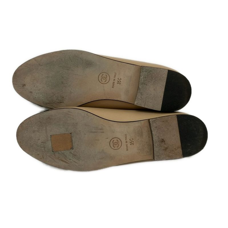 Chanel Flat Shoes 35 C Women's - G02819 Beige X Black Coco Mark Leather