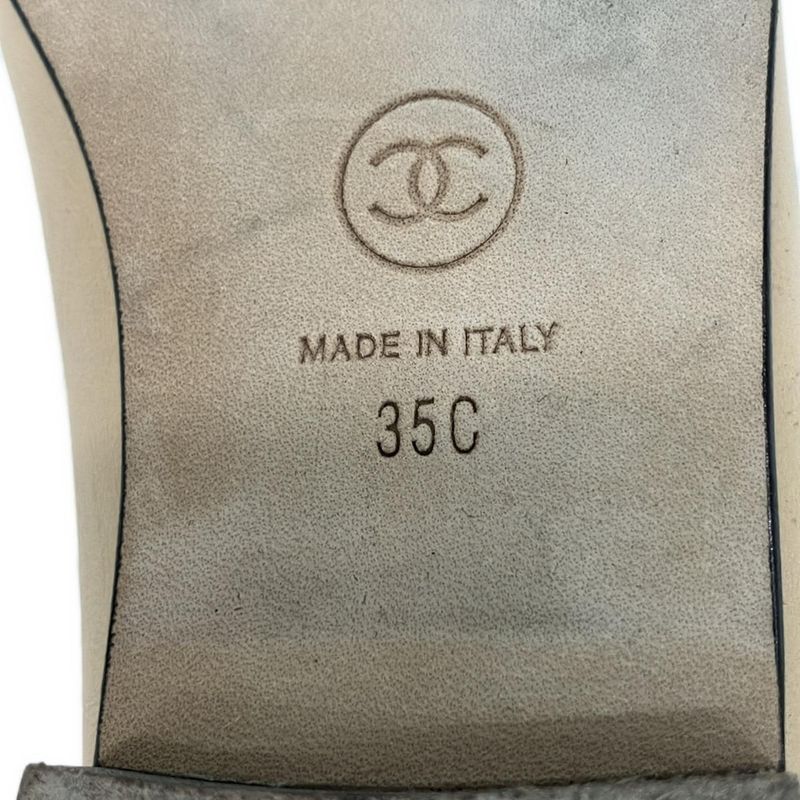 Chanel Flat Shoes 35 C Women's - G02819 Beige X Black Coco Mark Leather