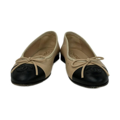 Chanel Flat Shoes 35 C Women's - G02819 Beige X Black Coco Mark Leather