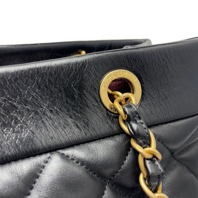 Chanel Quilted CC Logo Chainto Bag Lambskin Black Gold