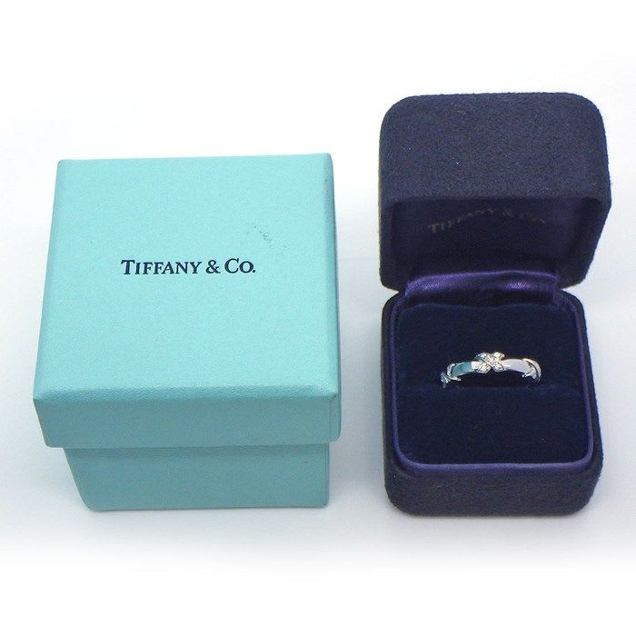 Tiffany & Co Ring Signature Cross Diamond 18K White Gold No 8