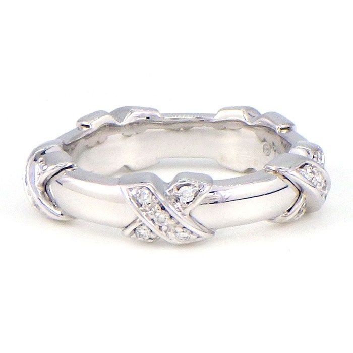 Tiffany & Co Ring Signature Cross Diamond 18K White Gold No 8