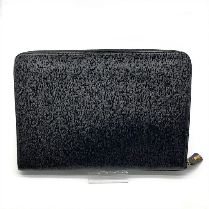 Chanel Big CC Logo Caviar Leather Black Clutch