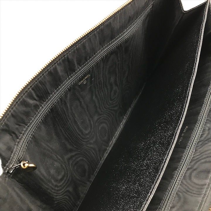 Chanel Big CC Logo Caviar Leather Black Clutch