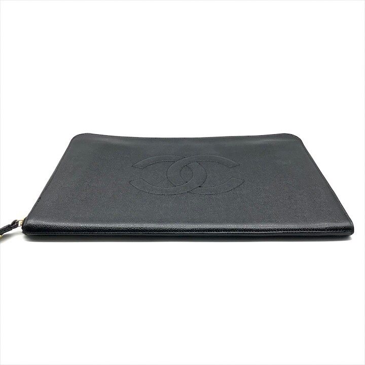 Chanel Big CC Logo Caviar Leather Black Clutch