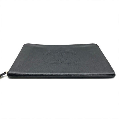 Chanel Big CC Logo Caviar Leather Black Clutch