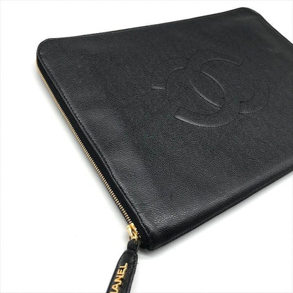 Chanel Big CC Logo Caviar Leather Black Clutch