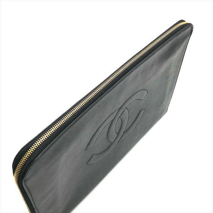 Chanel Big CC Logo Caviar Leather Black Clutch