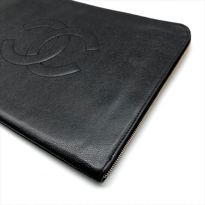 Chanel Big CC Logo Caviar Leather Black Clutch