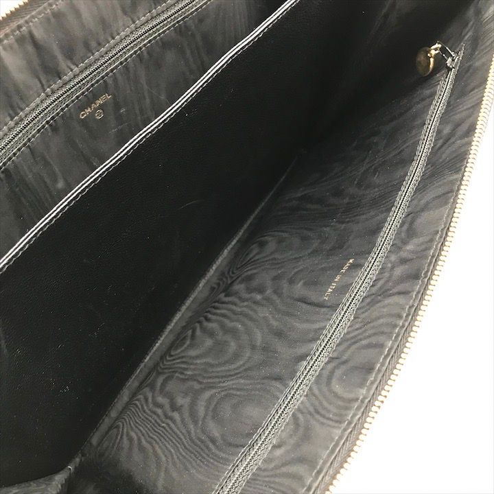 Chanel Big CC Logo Caviar Leather Black Clutch