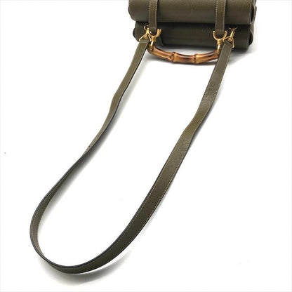 Gucci Geki Bamboo Double Face 2-Way Bag Crossbody Khaki Leather