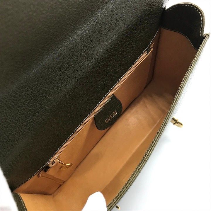 Gucci Geki Bamboo Double Face 2-Way Bag Crossbody Khaki Leather
