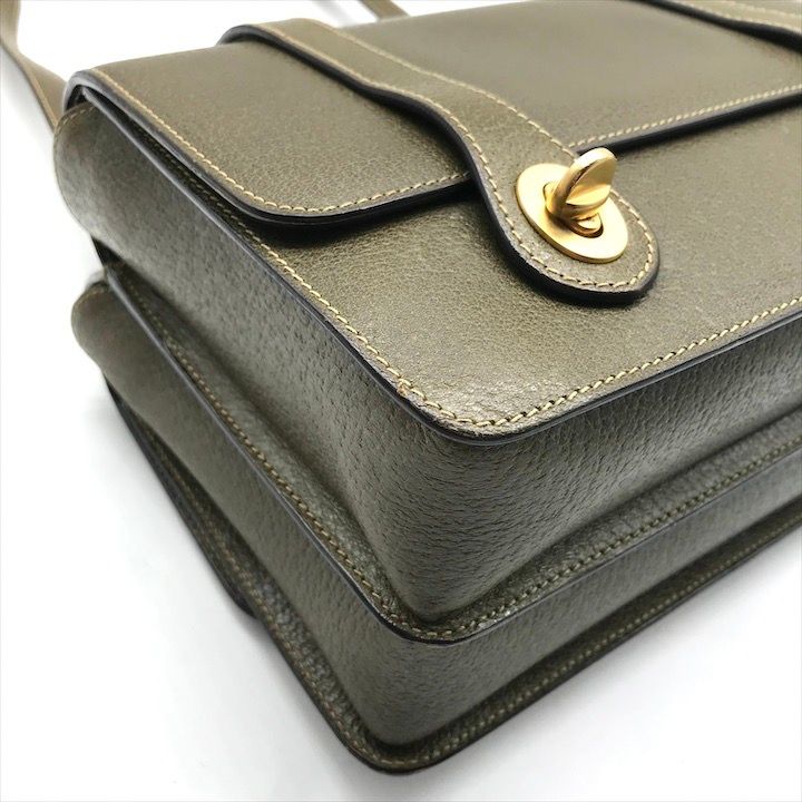 Gucci Geki Bamboo Double Face 2-Way Bag Crossbody Khaki Leather