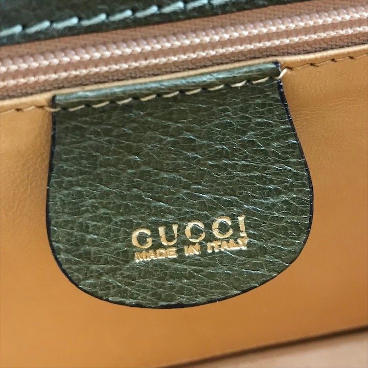 Gucci Geki Bamboo Double Face 2-Way Bag Crossbody Khaki Leather