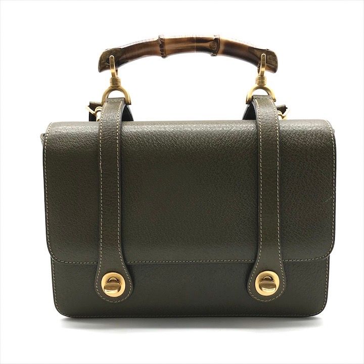 Gucci Geki Bamboo Double Face 2-Way Bag Crossbody Khaki Leather