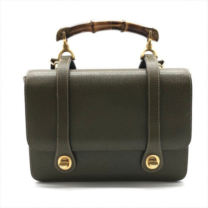 Gucci Geki Bamboo Double Face 2-Way Bag Crossbody Khaki Leather