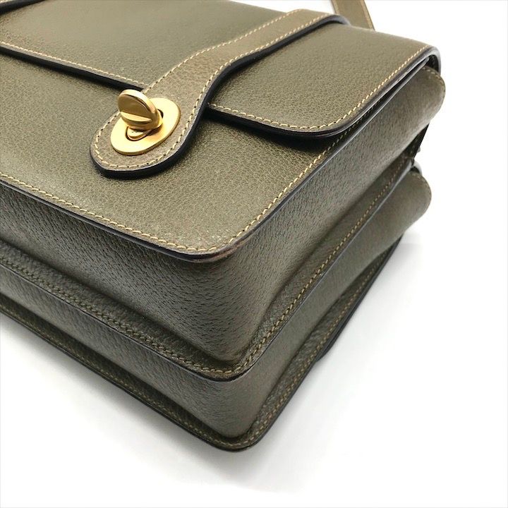 Gucci Geki Bamboo Double Face 2-Way Bag Crossbody Khaki Leather