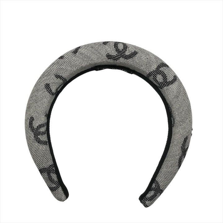 Chanel CC Logo Denim Headband Hair Gray All Over Pattern
