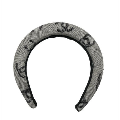 Chanel CC Logo Denim Headband Hair Gray All Over Pattern