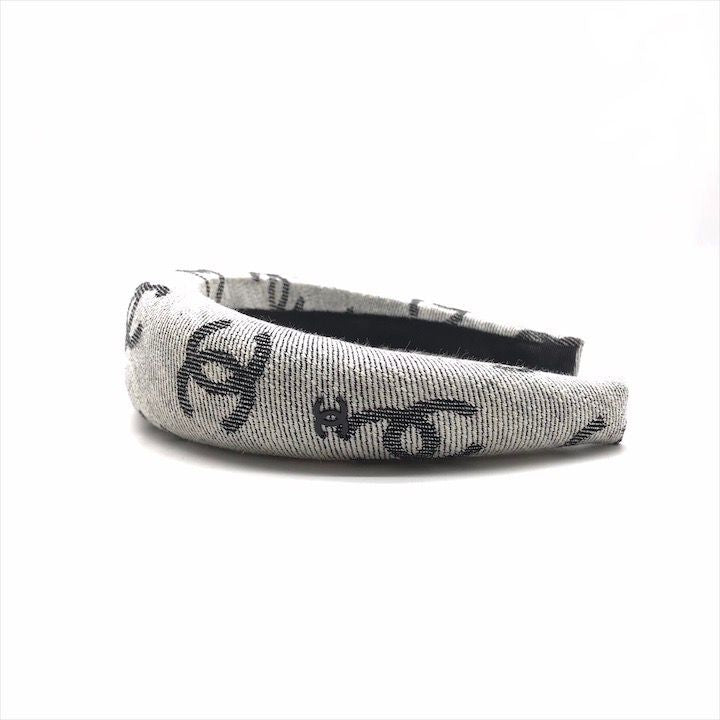 Chanel CC Logo Denim Headband Hair Gray All Over Pattern