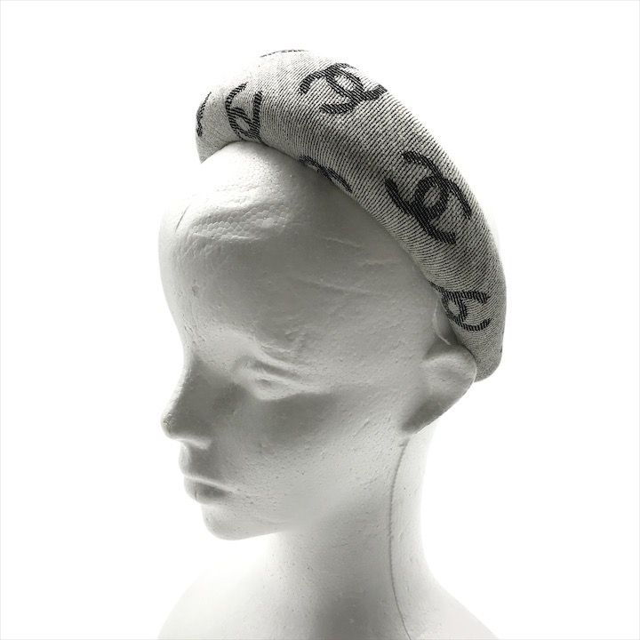 Chanel CC Logo Denim Headband Hair Gray All Over Pattern
