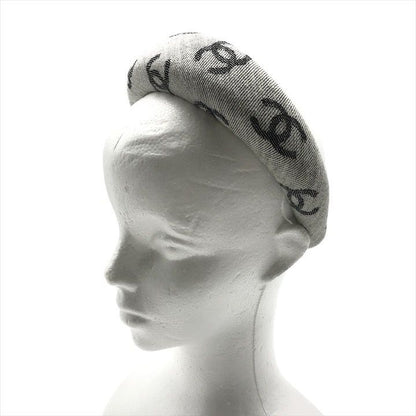 Chanel CC Logo Denim Headband Hair Gray All Over Pattern