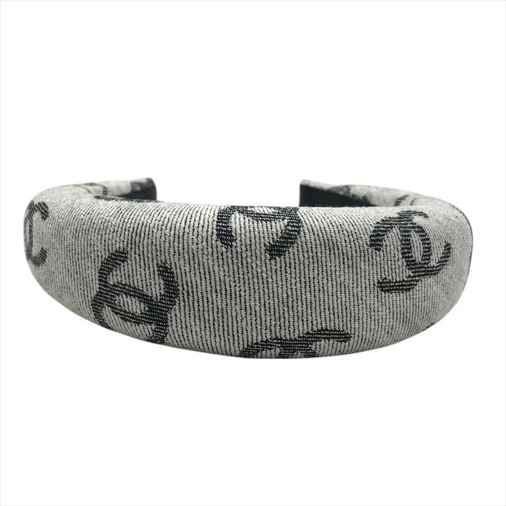 Chanel CC Logo Denim Headband Hair Gray All Over Pattern
