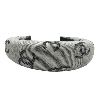 Chanel CC Logo Denim Headband Hair Gray All Over Pattern