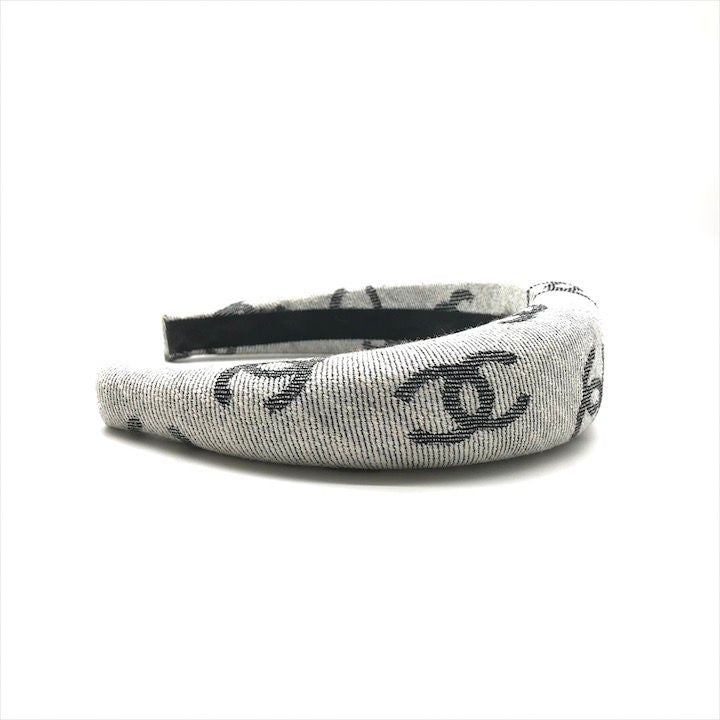 Chanel CC Logo Denim Headband Hair Gray All Over Pattern