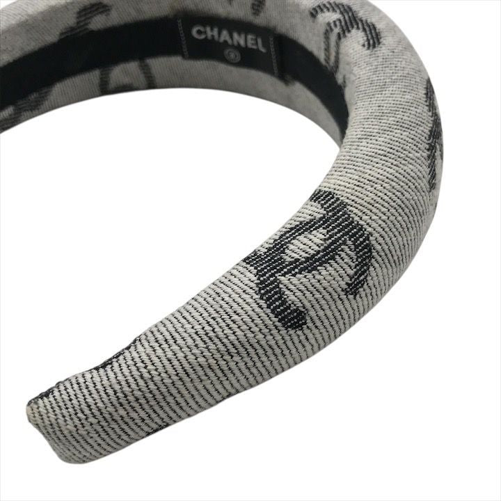 Chanel CC Logo Denim Headband Hair Gray All Over Pattern