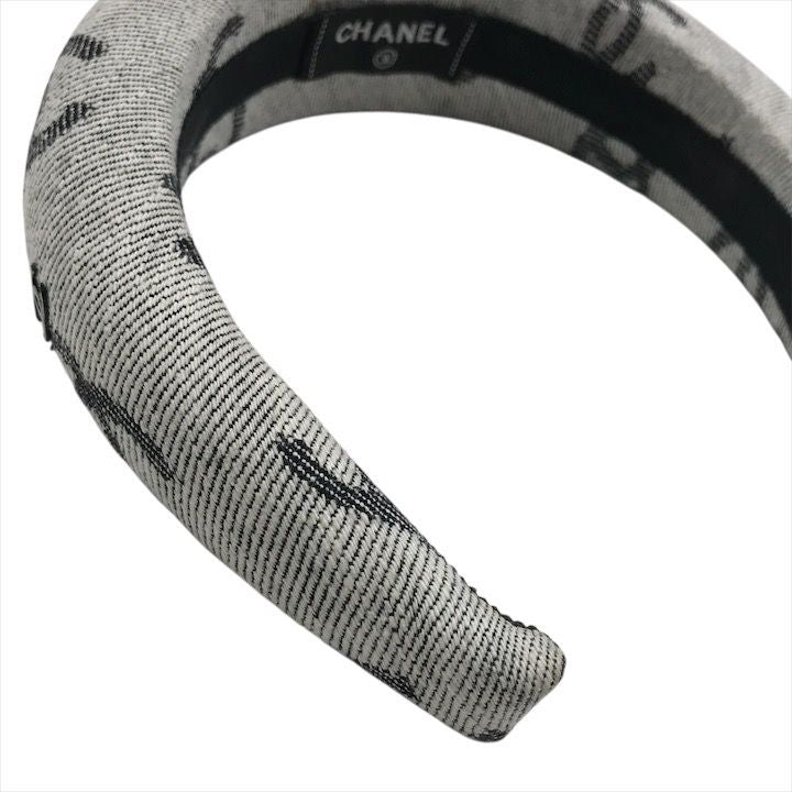 Chanel CC Logo Denim Headband Hair Gray All Over Pattern