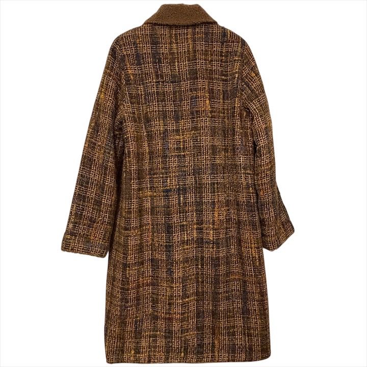 Chanel Teddy Boa Collar Mixed Tweed CC Logo Button 38 Coat Brown
