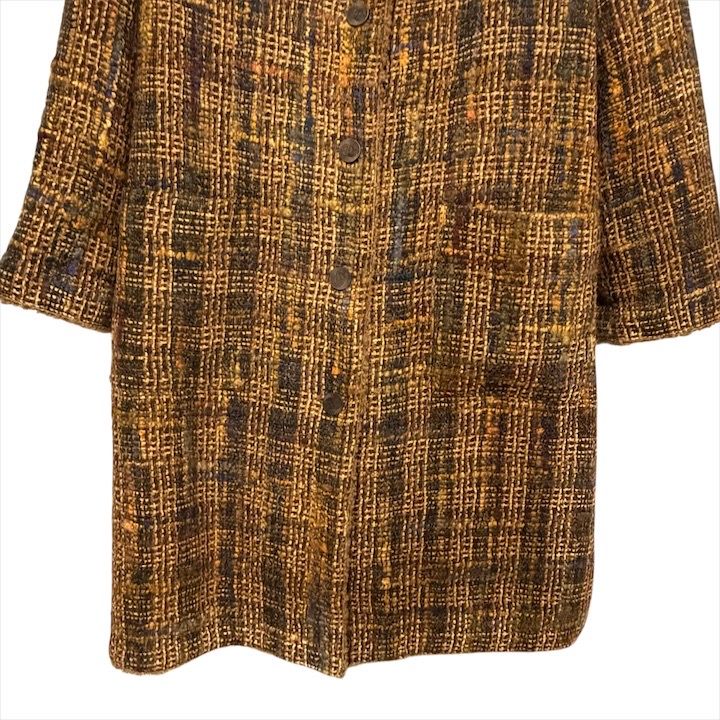Chanel Teddy Boa Collar Mixed Tweed CC Logo Button 38 Coat Brown