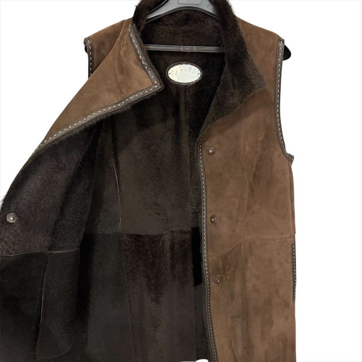 Fendi Selleria Mouton Vest with Belt 38 Brown