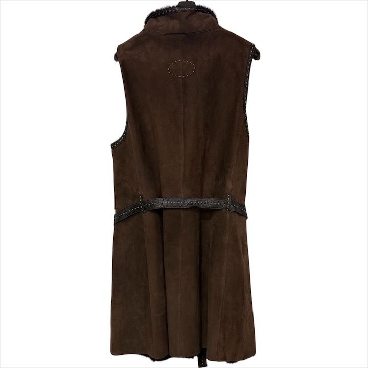 Fendi Selleria Mouton Vest with Belt 38 Brown