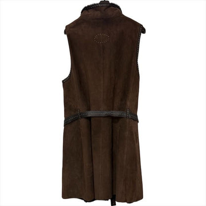 Fendi Selleria Mouton Vest with Belt 38 Brown