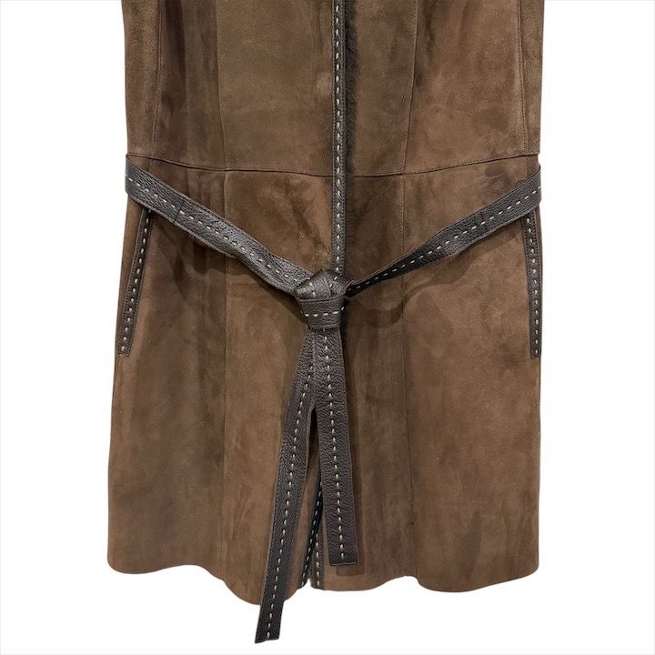 Fendi Selleria Mouton Vest with Belt 38 Brown
