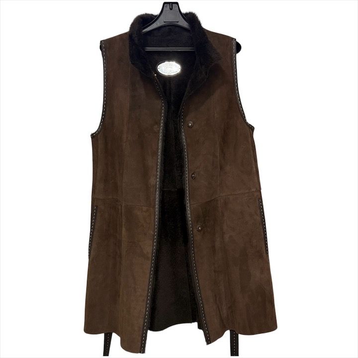 Fendi Selleria Mouton Vest with Belt 38 Brown