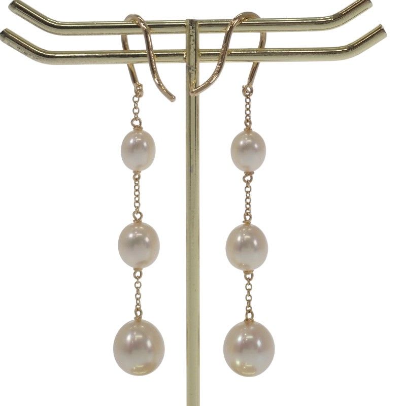 Tiffany & Co By The Yard Pearl Chain Earrings 18K Yellow