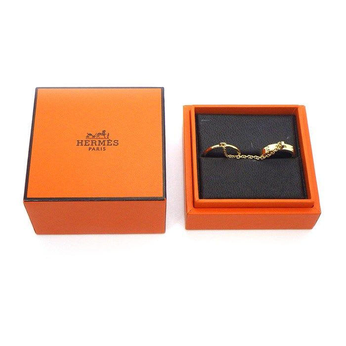 Hermes Ring Kelly TPM Double 2 two Finger Chain 18K Yellow Gold No 12 #52
