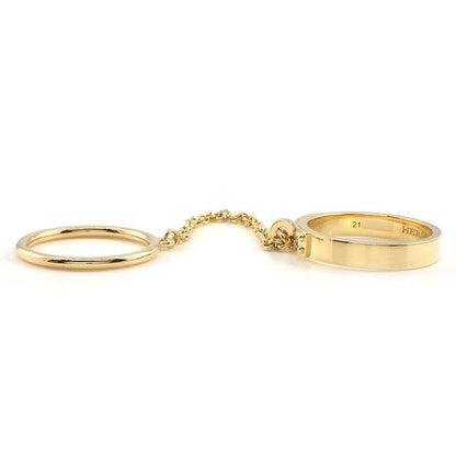 Hermes Ring Kelly TPM Double 2 two Finger Chain 18K Yellow Gold No 12 #52
