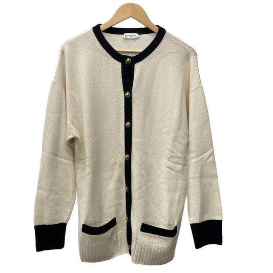 Saint Laurent Paris Cardigan Size S Women's - 648449 Ivory X Black Long Sleeve