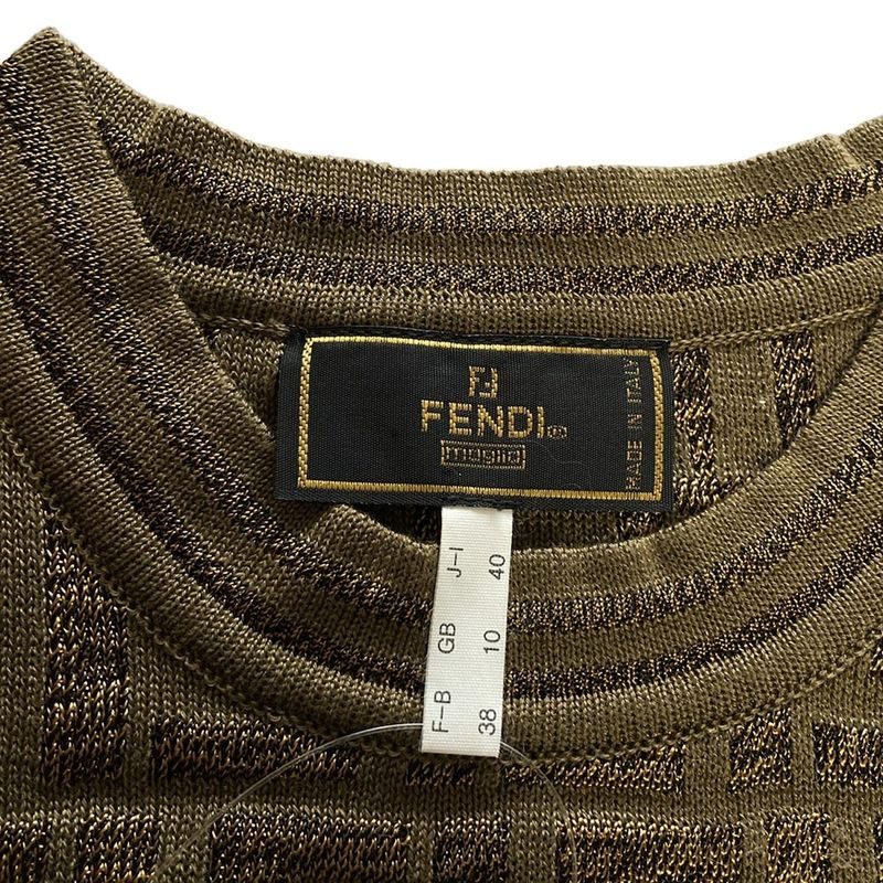 Fendi Short Sleeve Sweater Size (j-i) 40 Women's - Khaki X Gold Zucca Pattern