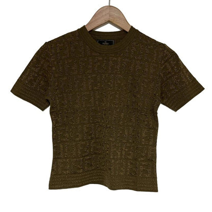 Fendi Short Sleeve Sweater Size (j-i) 40 Women's - Khaki X Gold Zucca Pattern