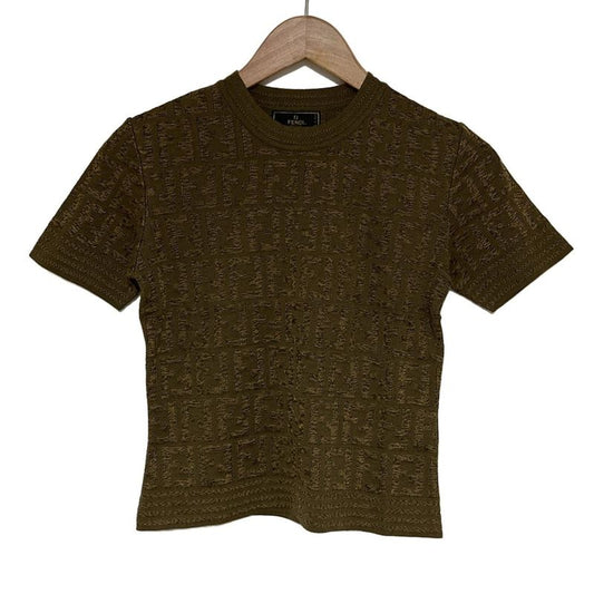 Fendi Short Sleeve Sweater Size (j-i) 40 Women's - Khaki X Gold Zucca Pattern