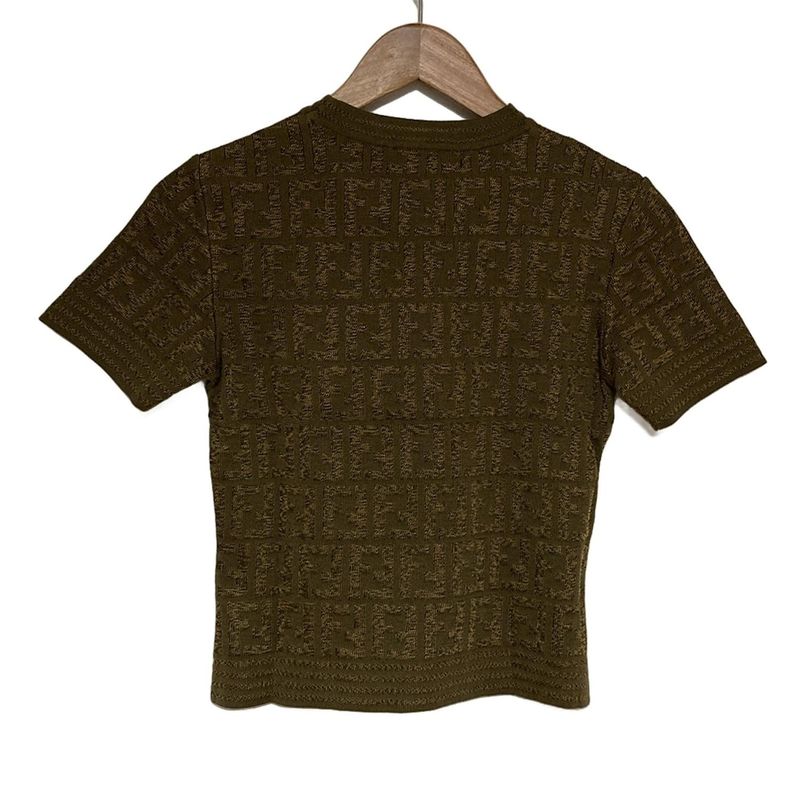 Fendi Short Sleeve Sweater Size (j-i) 40 Women's - Khaki X Gold Zucca Pattern