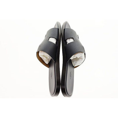 Hermes Izmir Sandals Size 41 Leather H Logo Black Aa
