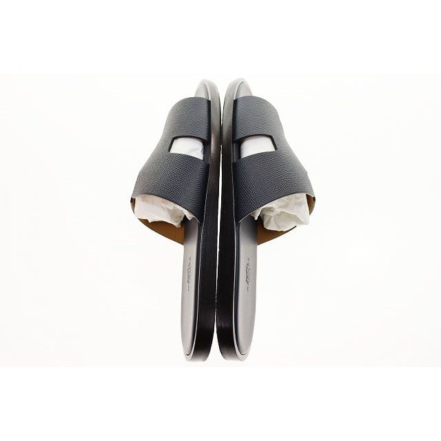 Hermes Izmir Sandals Size 41 Leather H Logo Black Aa