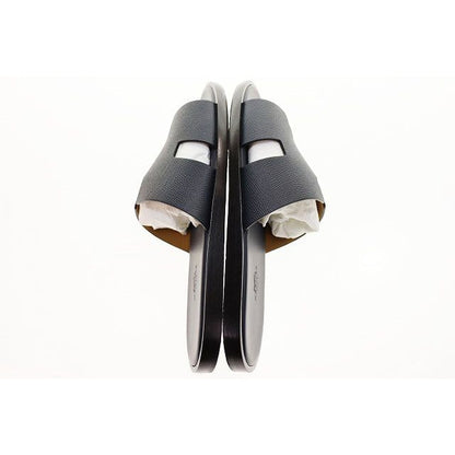 Hermes Izmir Sandals Size 41 Leather H Logo Black Aa